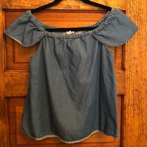 J Crew off-shoulder denim shirt